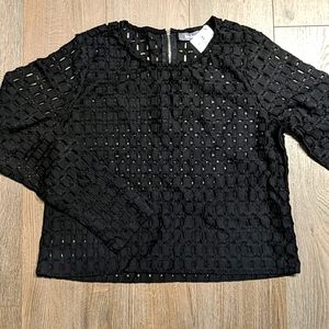 Black crochet lace top neiman marcus S NWT